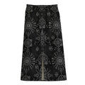 Black And White Wiccan Mystic Print Cotton Front Slit Maxi Skirt