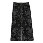 Black And White Wiccan Mystic Print Cotton Front Slit Maxi Skirt