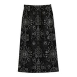Black And White Wiccan Mystic Print Cotton Front Slit Maxi Skirt
