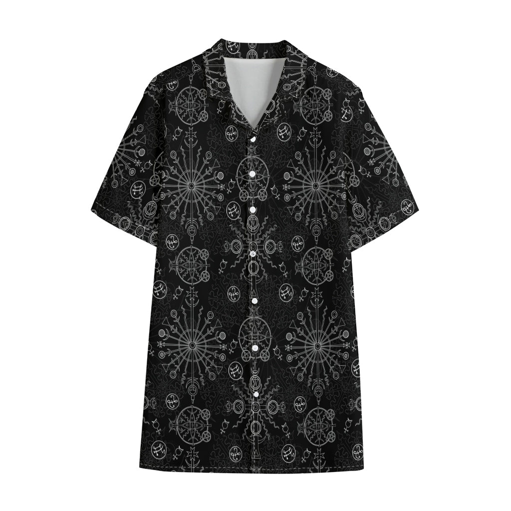 Black And White Wiccan Mystic Print Cotton Hawaiian Shirt