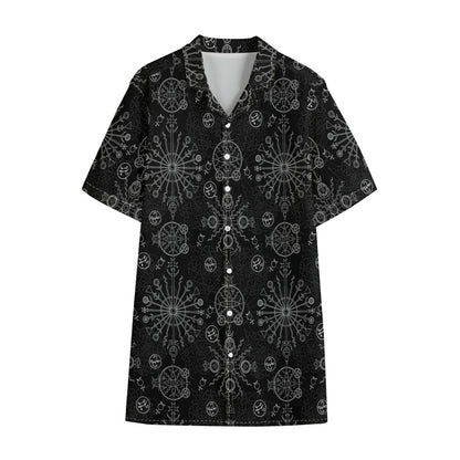 Black And White Wiccan Mystic Print Cotton Hawaiian Shirt