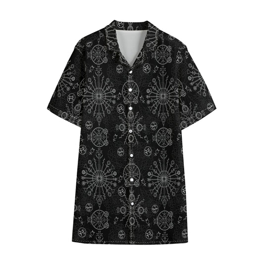 Black And White Wiccan Mystic Print Cotton Hawaiian Shirt