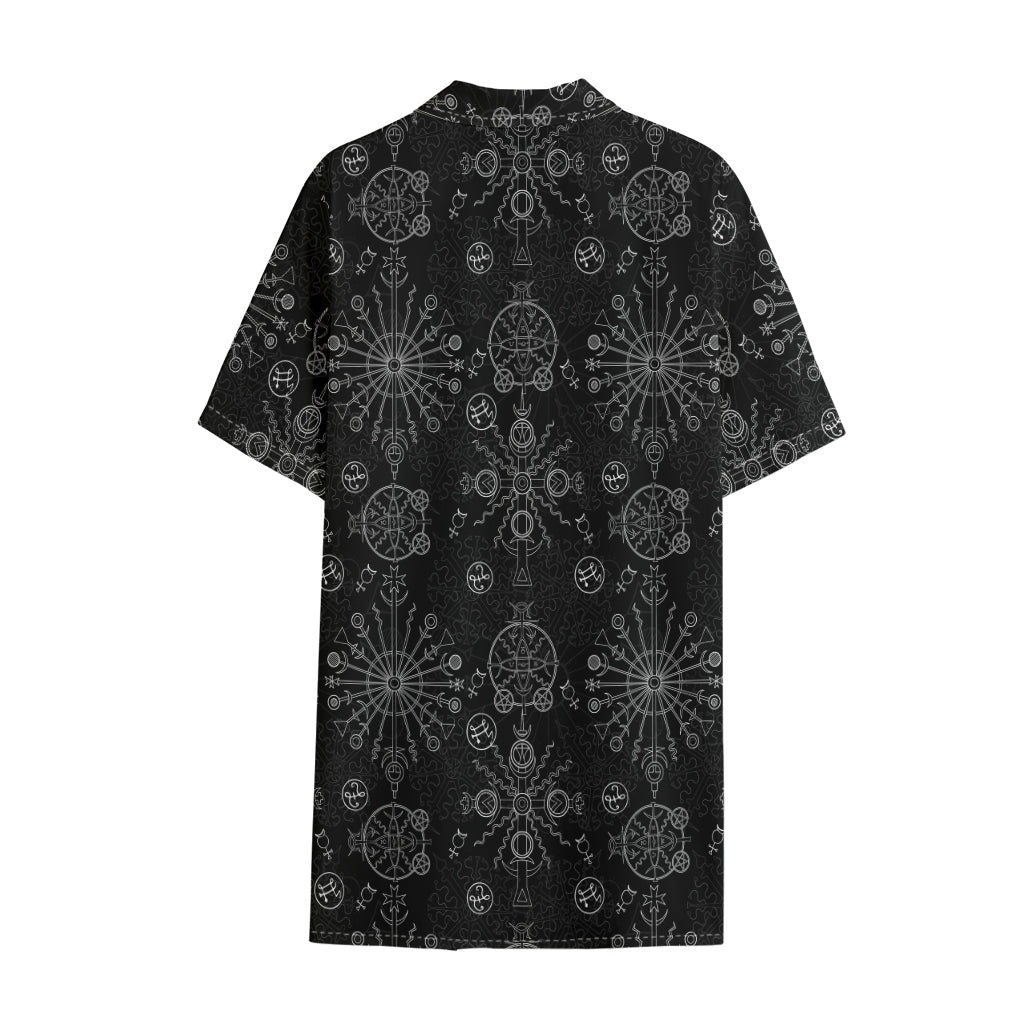 Black And White Wiccan Mystic Print Cotton Hawaiian Shirt
