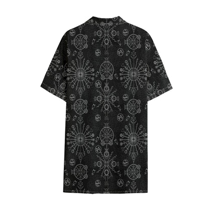 Black And White Wiccan Mystic Print Cotton Hawaiian Shirt