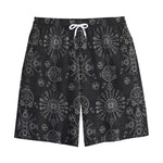 Black And White Wiccan Mystic Print Cotton Shorts