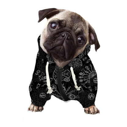 Black And White Wiccan Mystic Print Dog Zip Up Hoodie