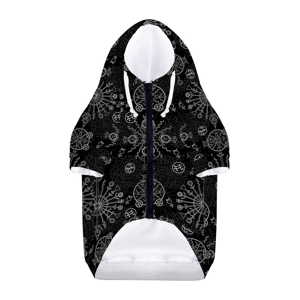 Black And White Wiccan Mystic Print Dog Zip Up Hoodie