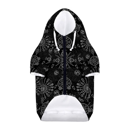 Black And White Wiccan Mystic Print Dog Zip Up Hoodie
