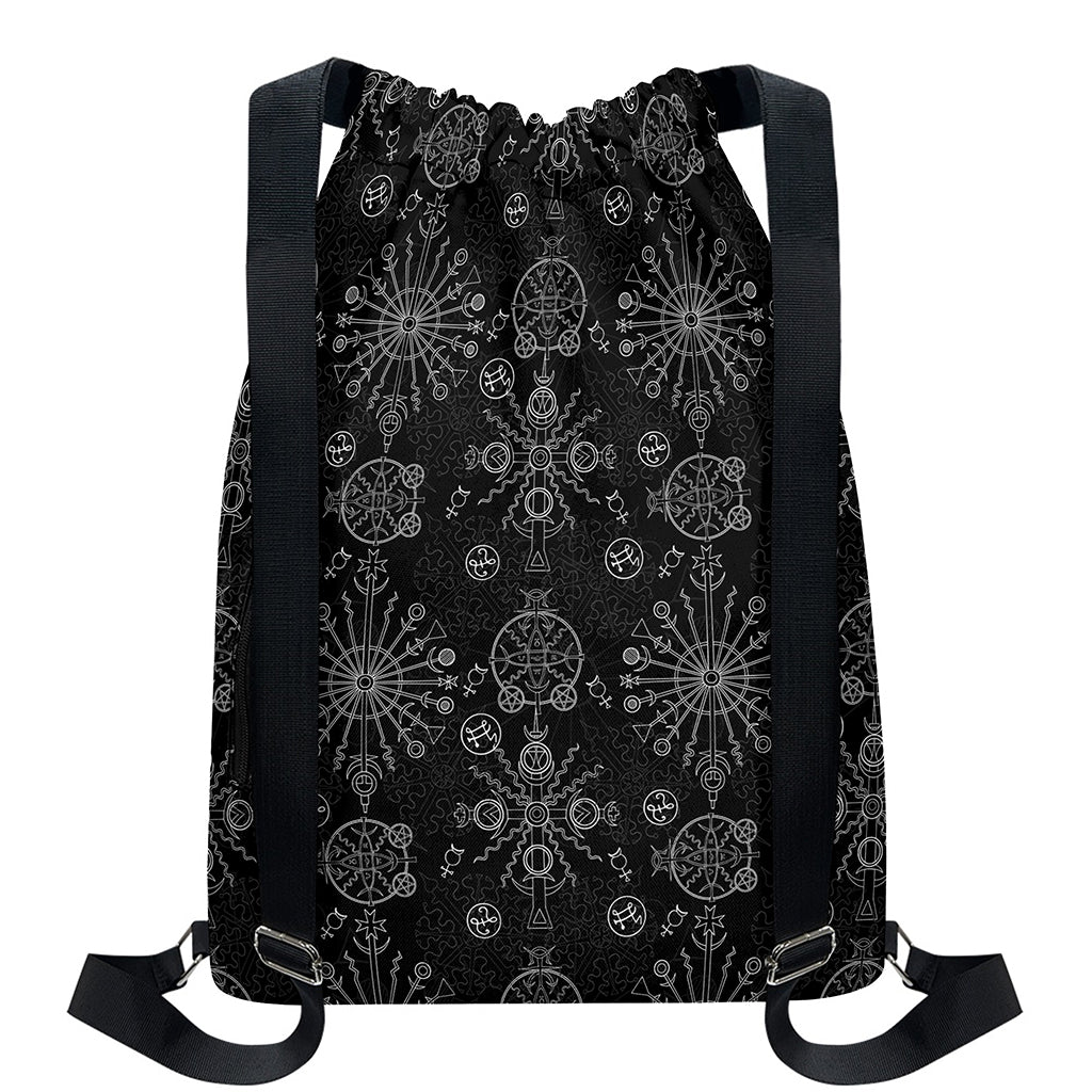 Black And White Wiccan Mystic Print Drawstring Backpack