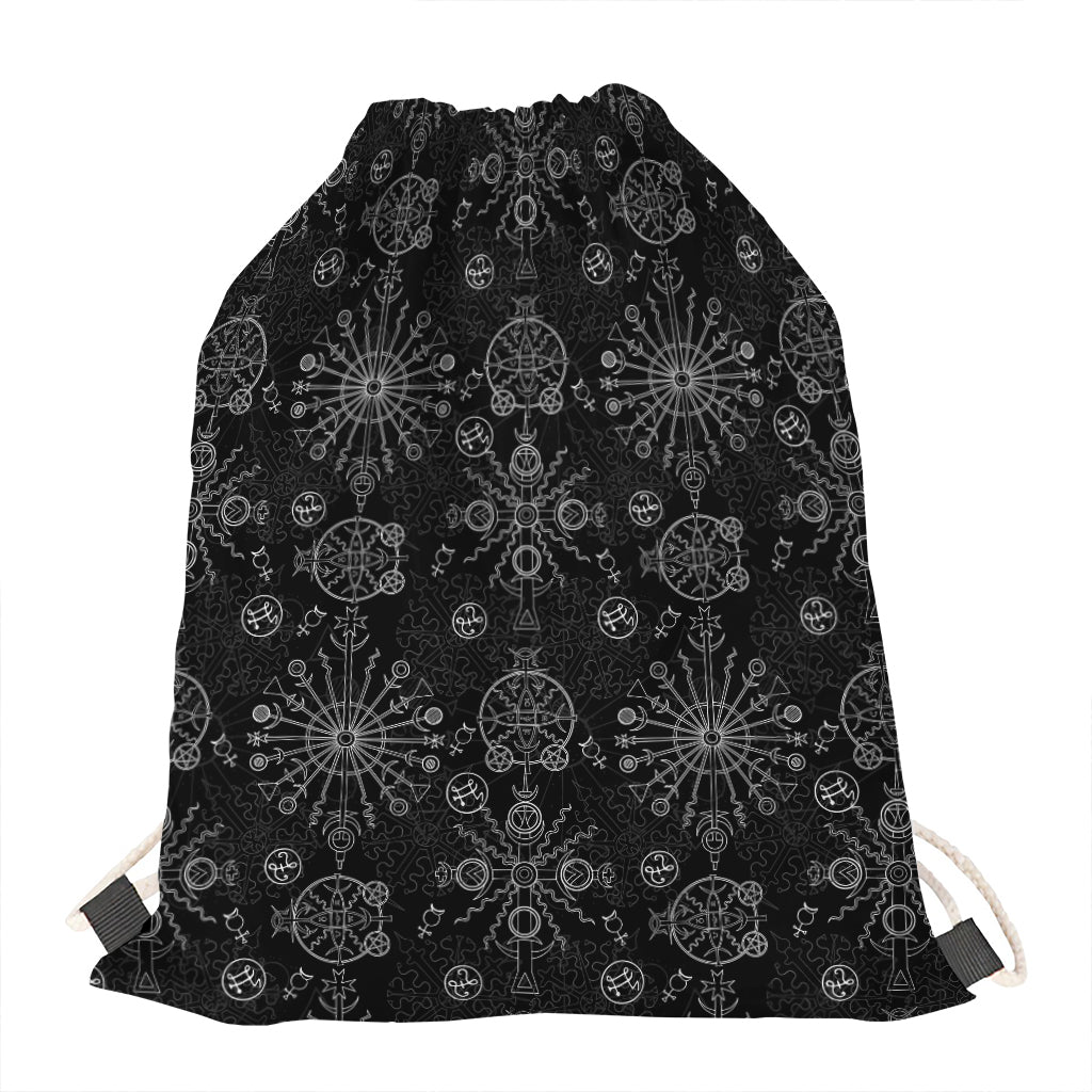 Black And White Wiccan Mystic Print Drawstring Bag