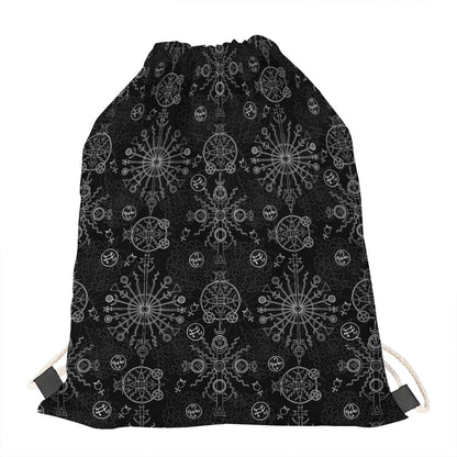 Black And White Wiccan Mystic Print Drawstring Bag