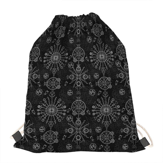 Black And White Wiccan Mystic Print Drawstring Bag