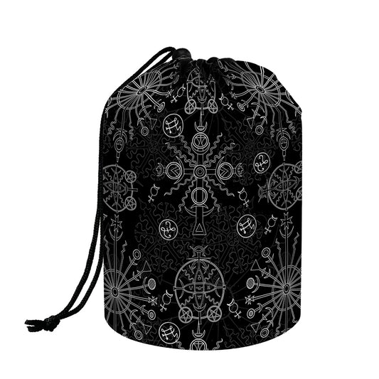Black And White Wiccan Mystic Print Drawstring Makeup Bag