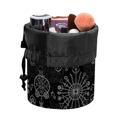 Black And White Wiccan Mystic Print Drawstring Makeup Bag