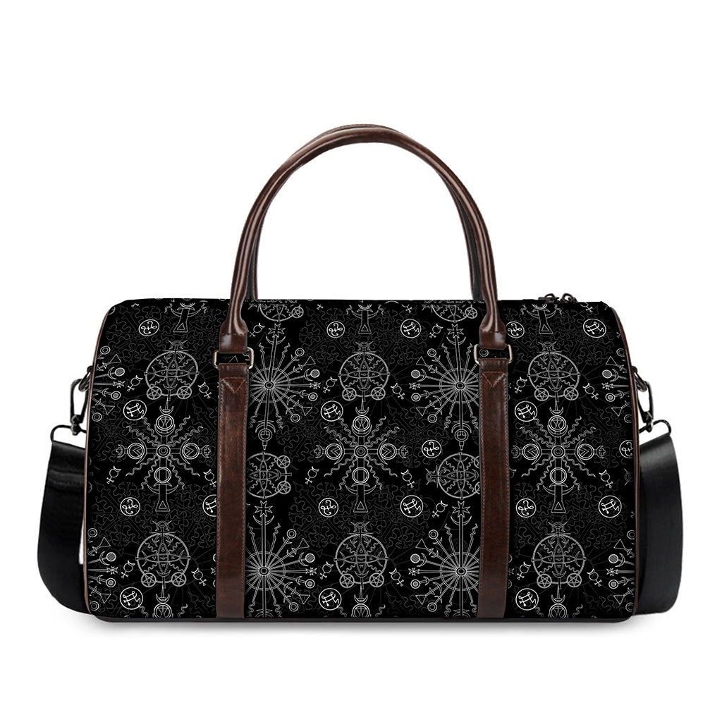Black And White Wiccan Mystic Print Duffle Bag