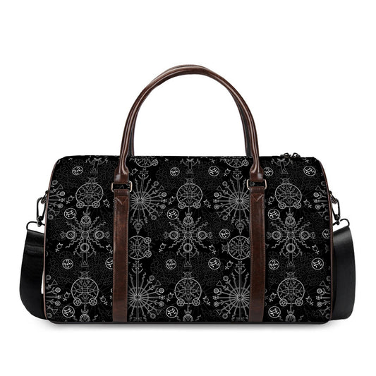 Black And White Wiccan Mystic Print Duffle Bag