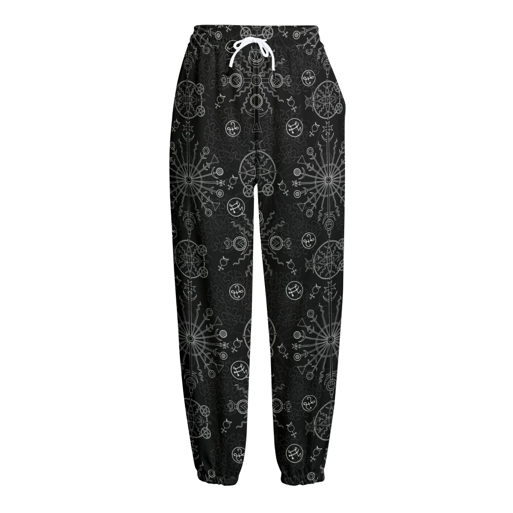 Black And White Wiccan Mystic Print Fleece Lined Knit Pants