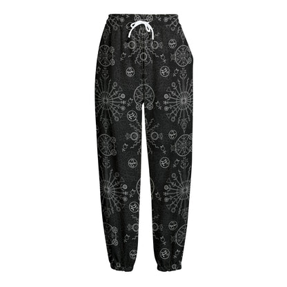 Black And White Wiccan Mystic Print Fleece Lined Knit Pants