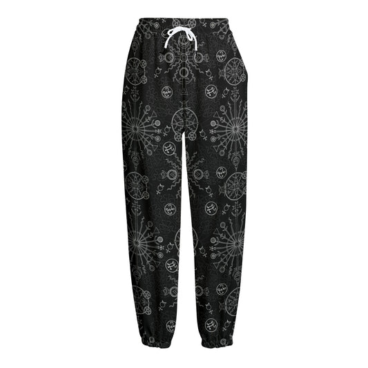 Black And White Wiccan Mystic Print Fleece Lined Knit Pants