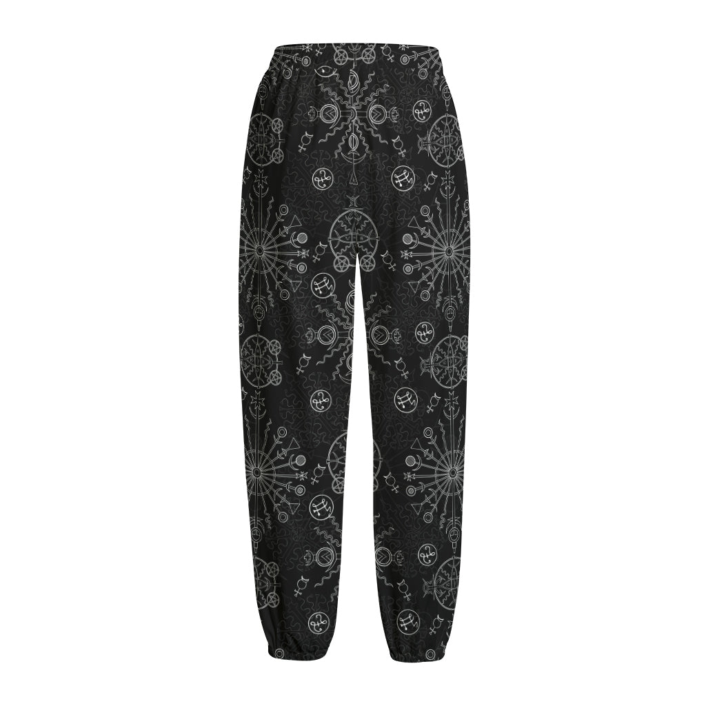Black And White Wiccan Mystic Print Fleece Lined Knit Pants