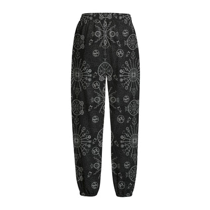 Black And White Wiccan Mystic Print Fleece Lined Knit Pants