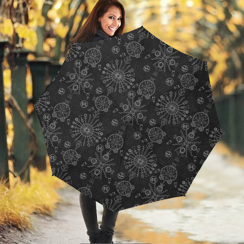 Black And White Wiccan Mystic Print Foldable Umbrella