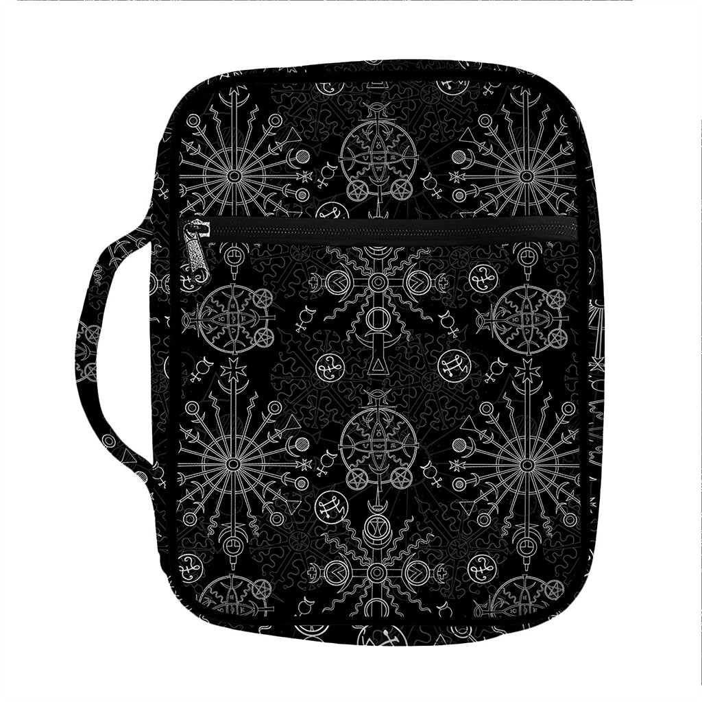 Black And White Wiccan Mystic Print Front Pocket Bible Bag