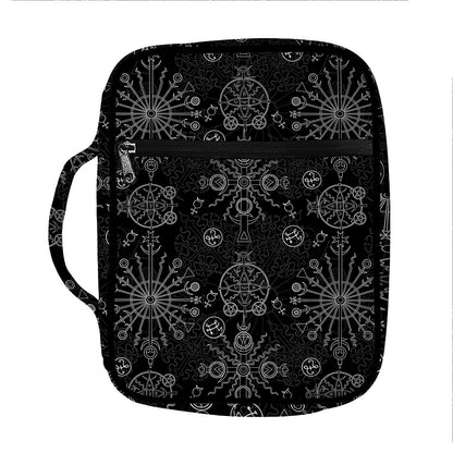 Black And White Wiccan Mystic Print Front Pocket Bible Bag