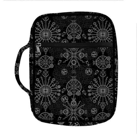 Black And White Wiccan Mystic Print Front Pocket Bible Bag