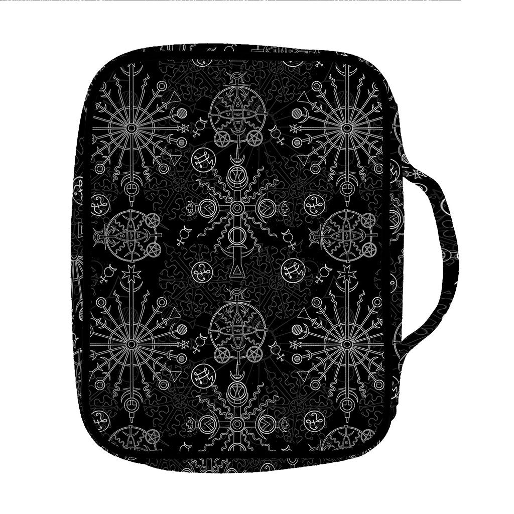 Black And White Wiccan Mystic Print Front Pocket Bible Bag