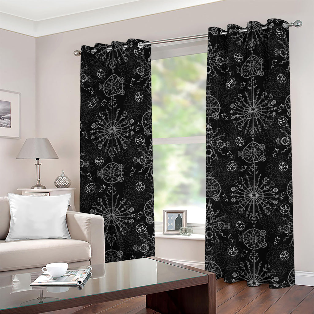 Black And White Wiccan Mystic Print Grommet Curtains