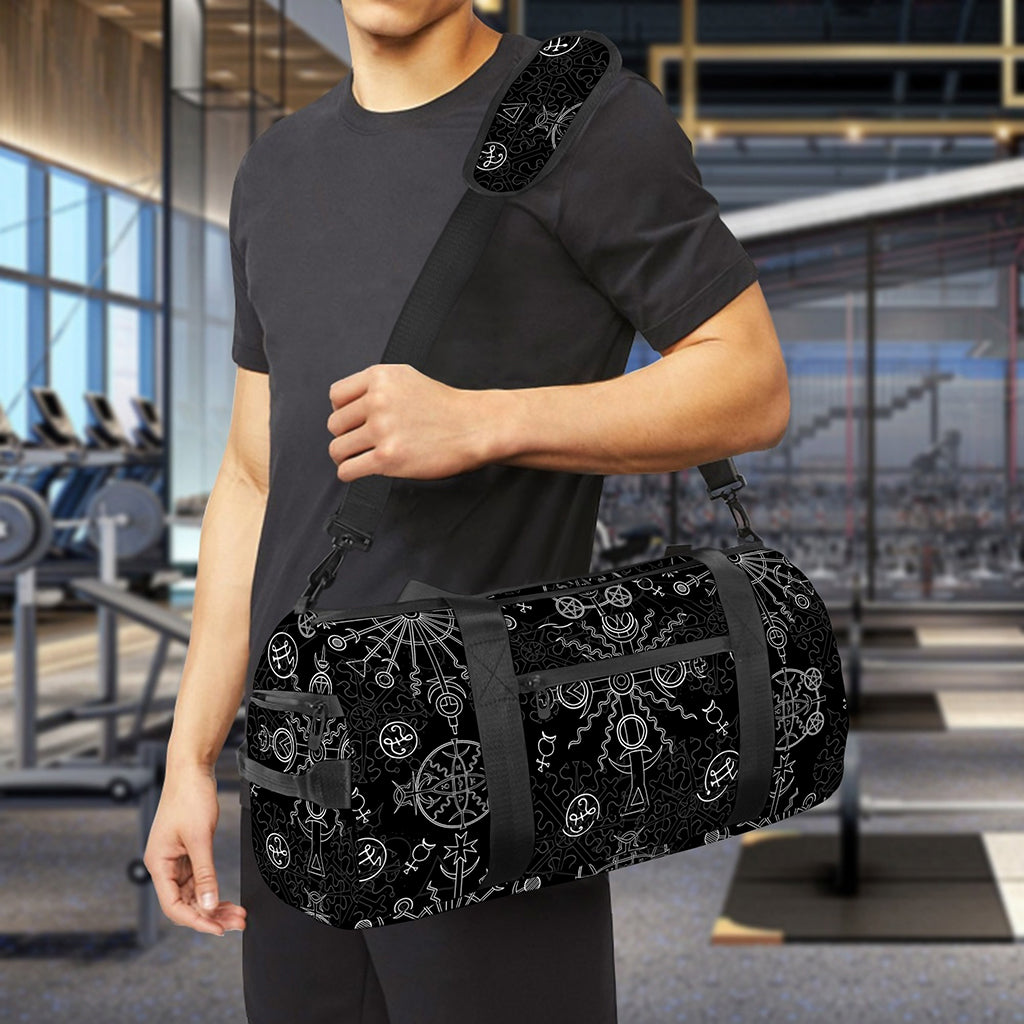 Black And White Wiccan Mystic Print Gym Bag