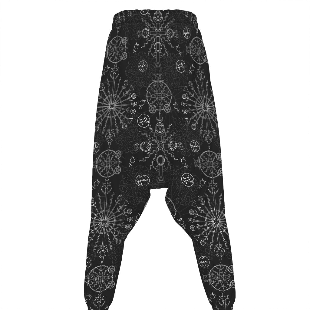 Black And White Wiccan Mystic Print Hammer Pants