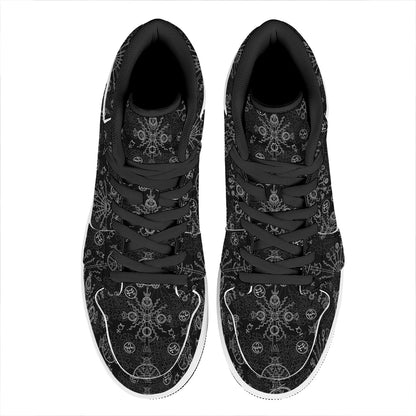Black And White Wiccan Mystic Print High Top Leather Sneakers