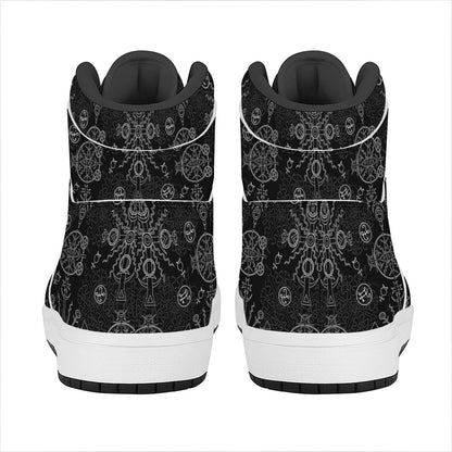 Black And White Wiccan Mystic Print High Top Leather Sneakers