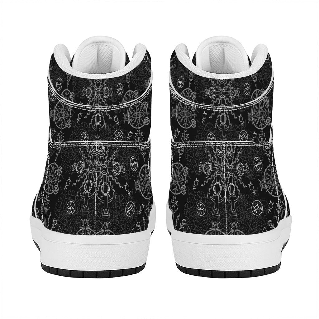 Black And White Wiccan Mystic Print High Top Leather Sneakers