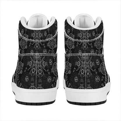 Black And White Wiccan Mystic Print High Top Leather Sneakers