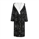 Black And White Wiccan Mystic Print Hooded Bathrobe