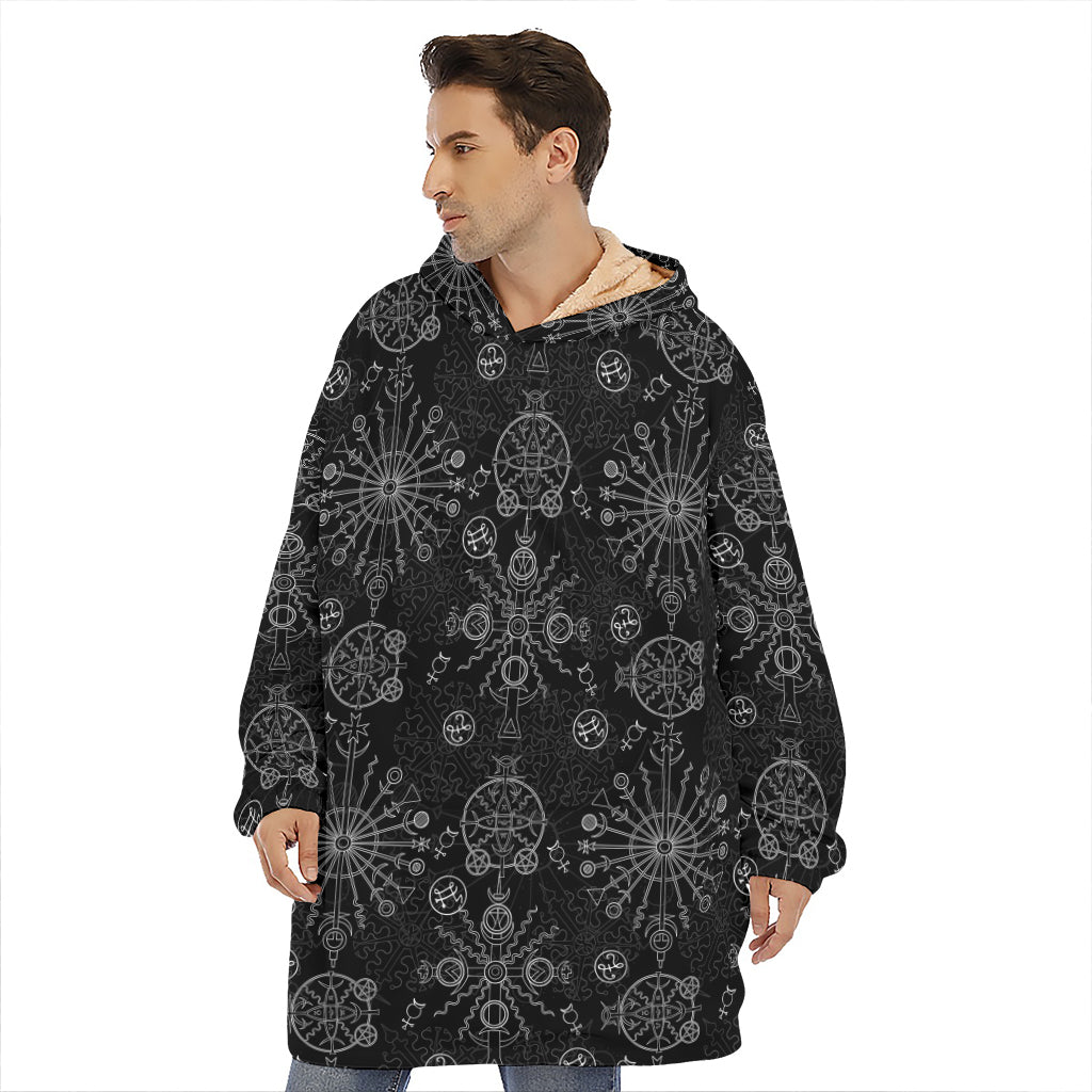 Black And White Wiccan Mystic Print Hoodie Blanket