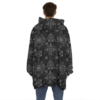 Black And White Wiccan Mystic Print Hoodie Blanket