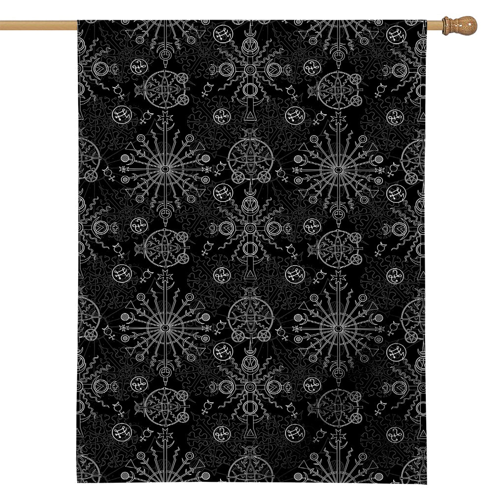 Black And White Wiccan Mystic Print House Flag
