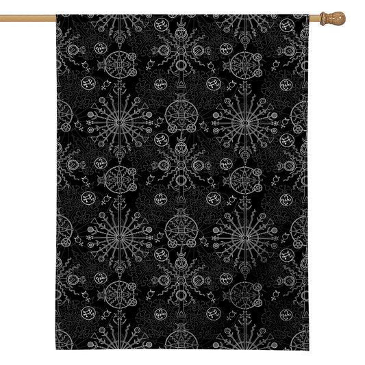 Black And White Wiccan Mystic Print House Flag