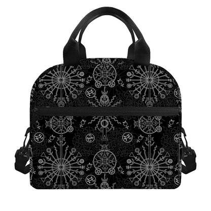 Black And White Wiccan Mystic Print Insulated Lunch Bag