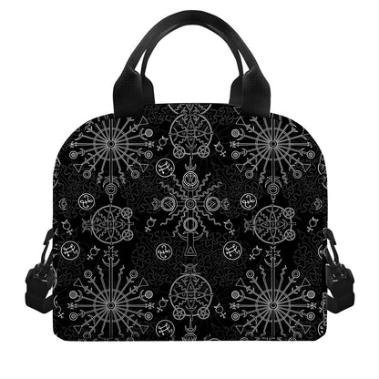 Black And White Wiccan Mystic Print Insulated Lunch Bag