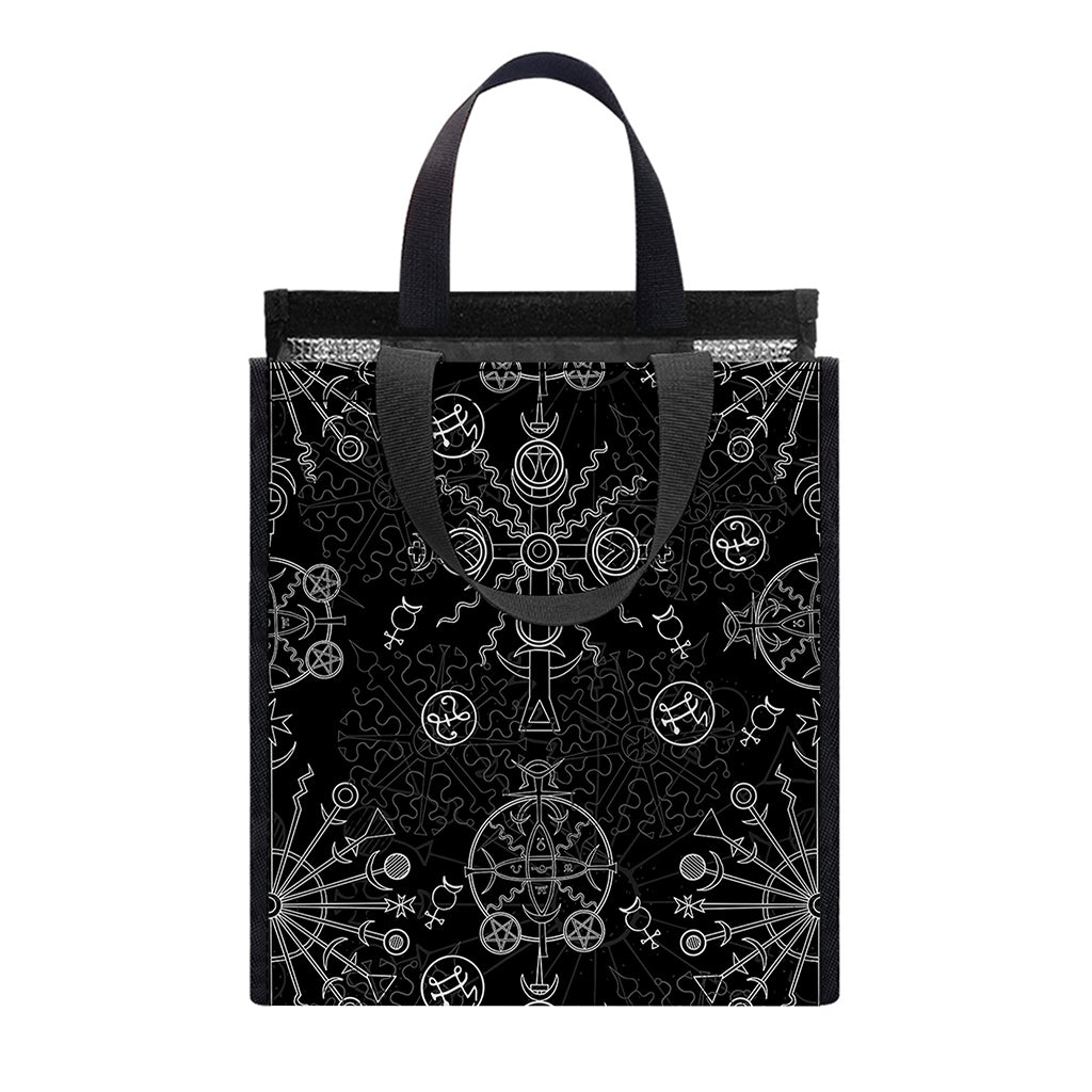 Black And White Wiccan Mystic Print Insulated Lunch Tote