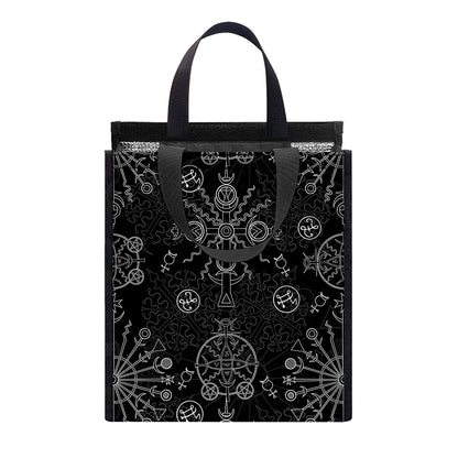 Black And White Wiccan Mystic Print Insulated Lunch Tote