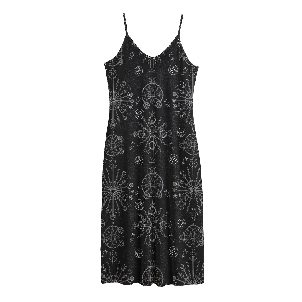 Black And White Wiccan Mystic Print Jersey Midi Cami Dress