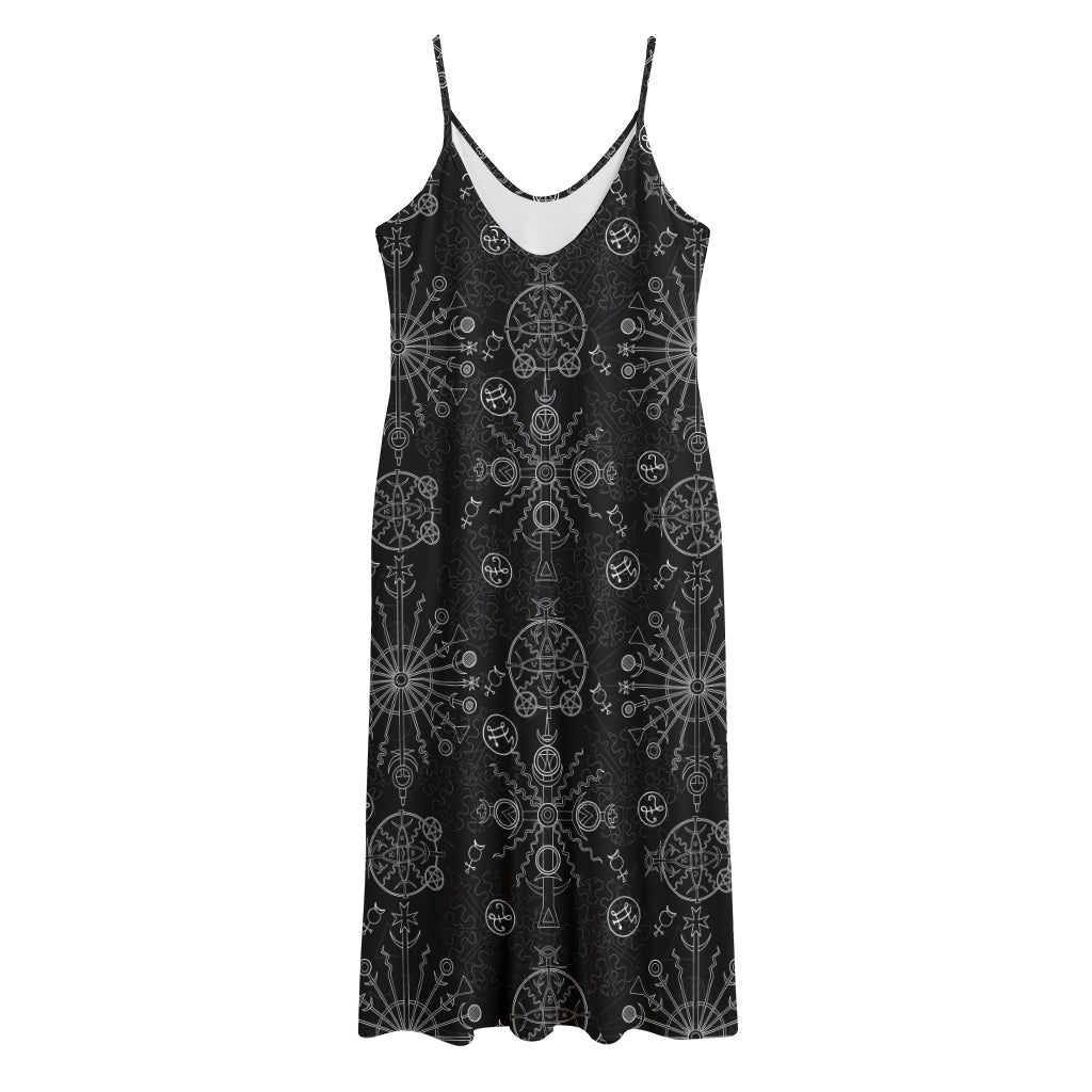 Black And White Wiccan Mystic Print Jersey Midi Cami Dress