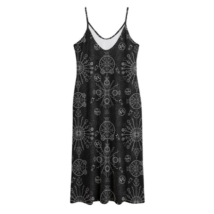 Black And White Wiccan Mystic Print Jersey Midi Cami Dress