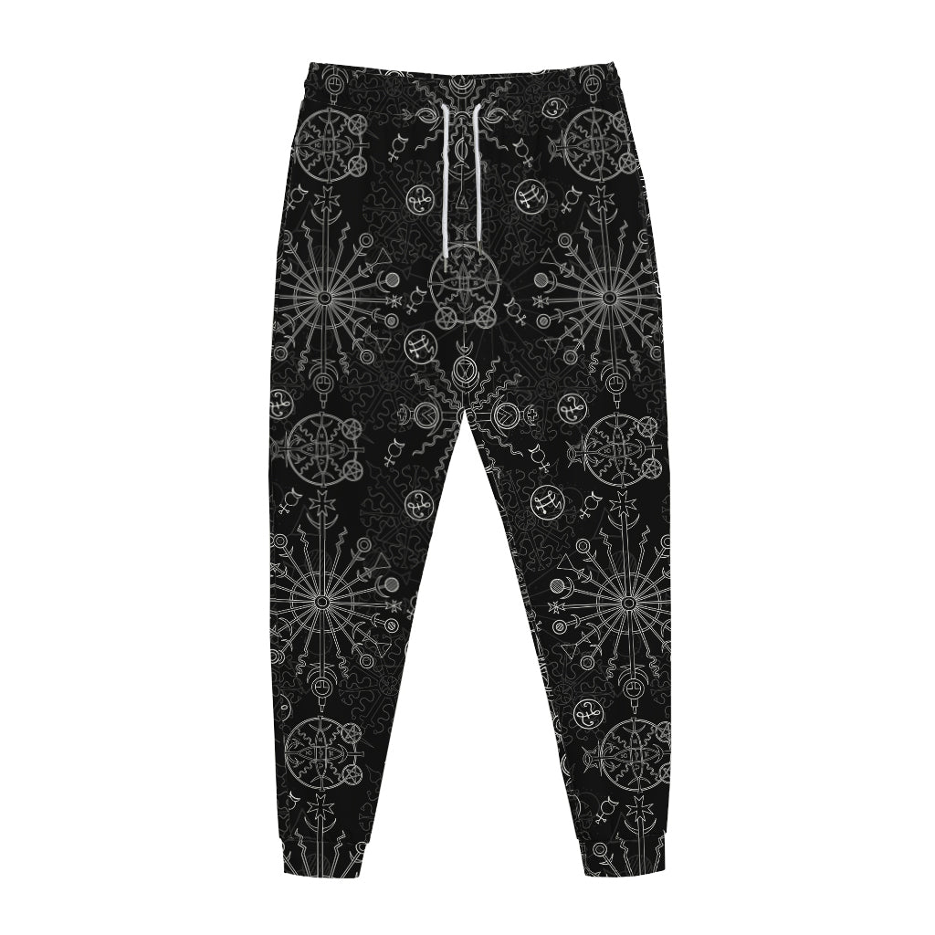 Black And White Wiccan Mystic Print Jogger Pants